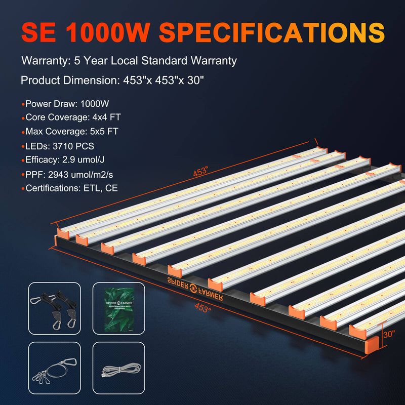 Spider Farmer® SE1000W Dimmable Full Spectrum CO2 LED Grow Light 100-277V